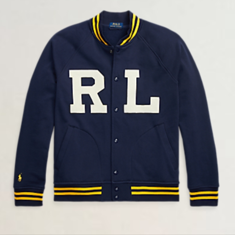 Polo by Ralph Lauren Blue Varsity Jacket with White and Yellow Accents